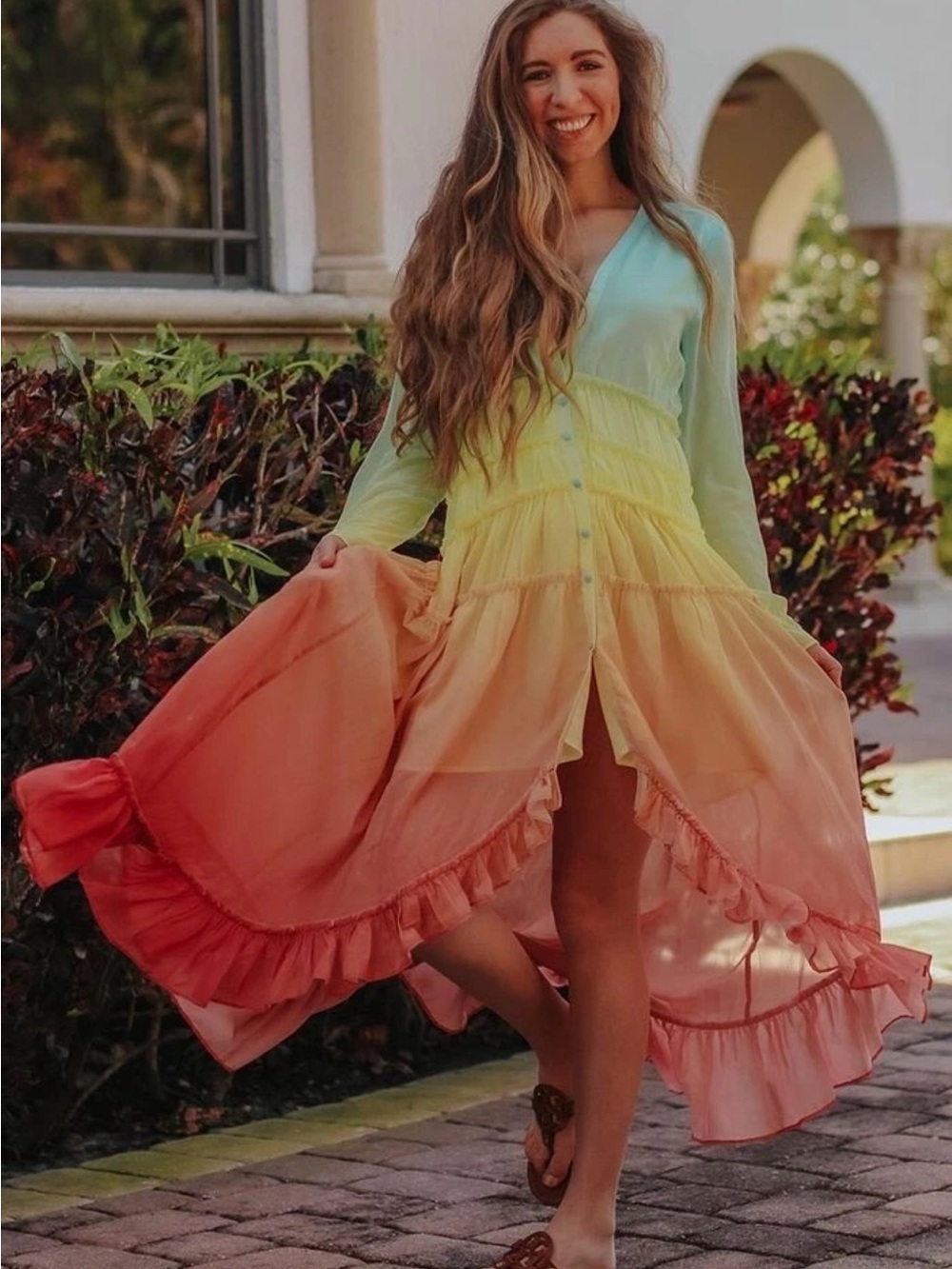 NWT ChicWish Vacay Paradise Gradient V-NECK Maxi Dress Small NEW WITH TAGS